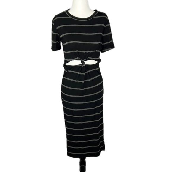 GAZE Navy Striped Cut-out  Maxi Dress - Picture 1 of 7
